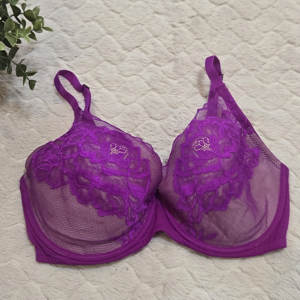 Natori Purple Lace Underwire Light Padded Bra, Size 32DDD